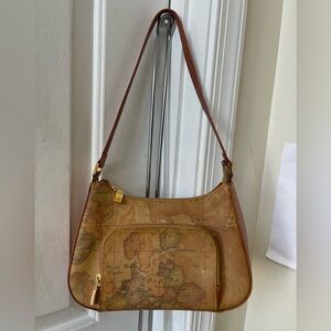 Alviero Martini Map-Print Shoulder Bag in Brown and Tan EUC